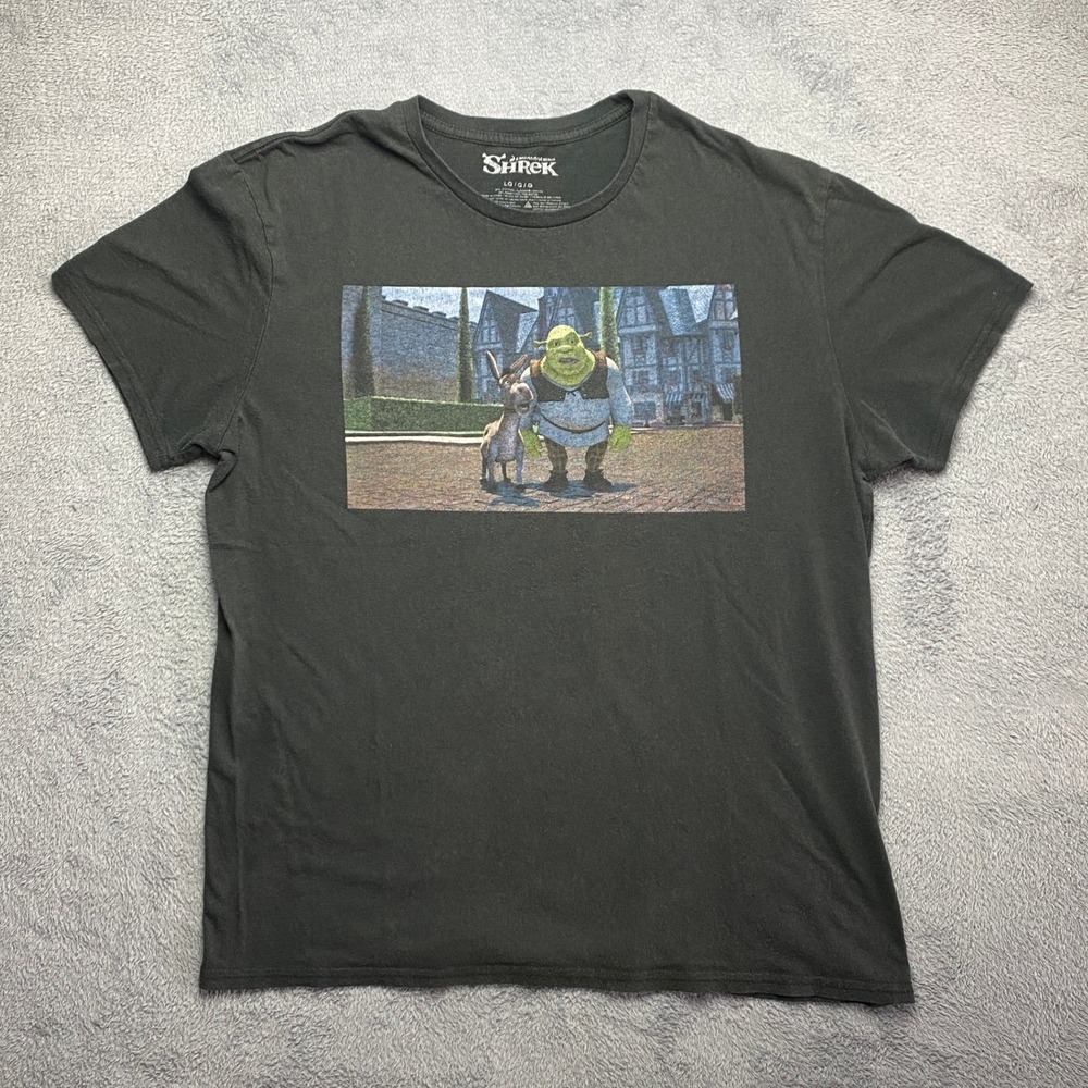 DreamWorks Shrek Donkey T-Shirt Mens Large Graphic Charcoal‎ Gray Short Sleeve